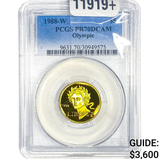 1988-W 1/4oz Gold $5- Olympic PCGS PR70 DCAM