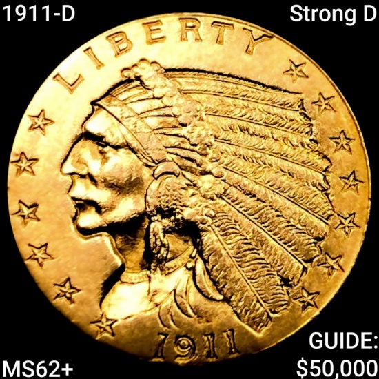 1911-D Strong D $2.50 Gold Quarter Eagle UNCIRCULATED +