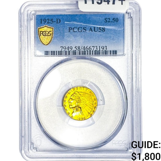 1925-D $2.50 Gold Quarter Eagle PCGS AU58
