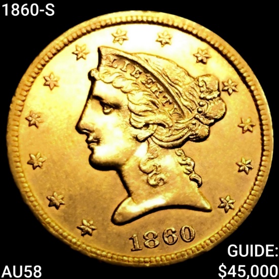 1860-S $5 Gold Half Eagle CHOICE AU