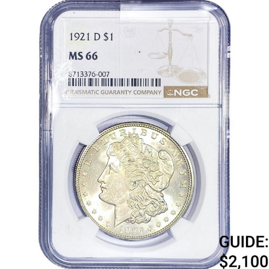 1921-D Morgan Silver Dollar NGC MS66