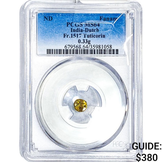 India-Dutch Gold .33g Fanam Fr.1517 Tuticorin PCGS