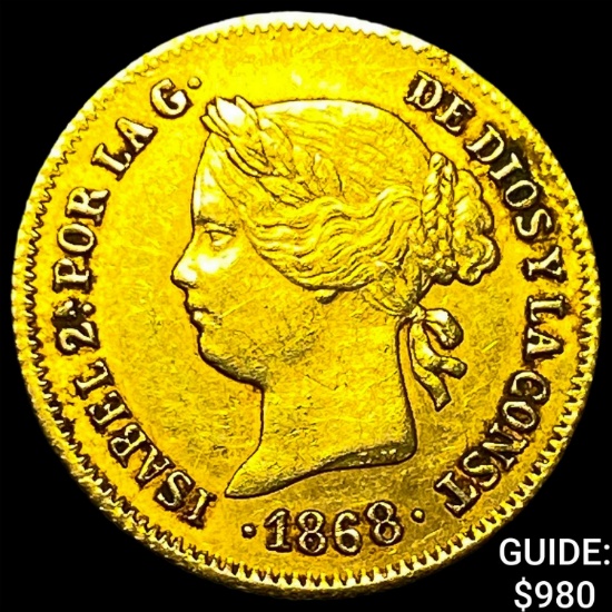1868 Philippines Gold 1 Peso .0476 AGW