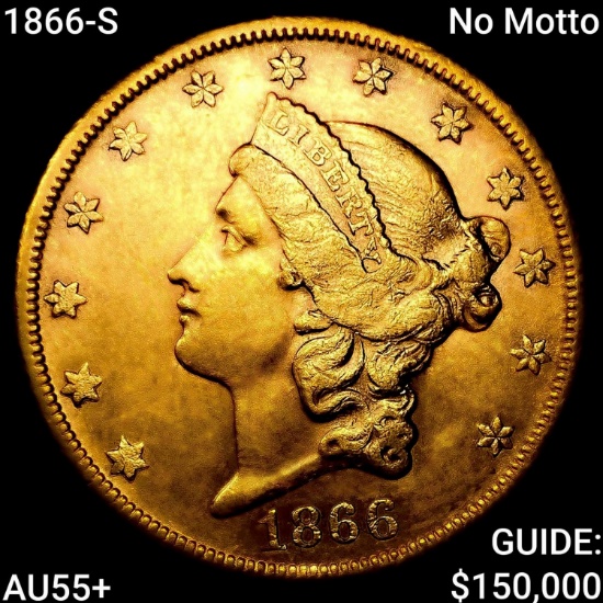 1866-S No Motto $20 Gold Double Eagle HIGH GRADE+