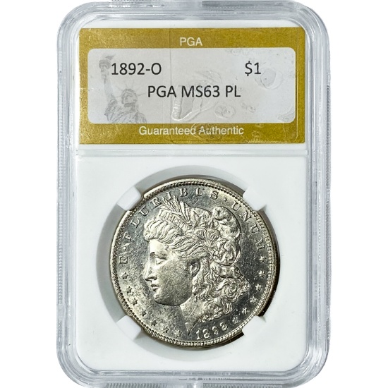1892-O Morgan Silver Dollar PGA MS63 PL