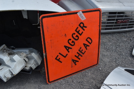 Flagger Ahead Sign