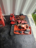 Battery Chainsaw, Firestorm Saw and 2 vises