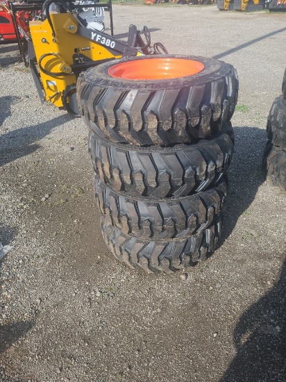 4 - Forerunner 10-16.5" Skid Loader Tires w/ Bobcat Wheels- New