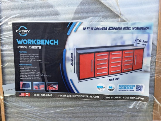 Red Steelman 15 Drawer work bench 10'