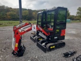 Miva VA13C Mini Excavator w/ Full Cab - Front and Rear Glass Broken