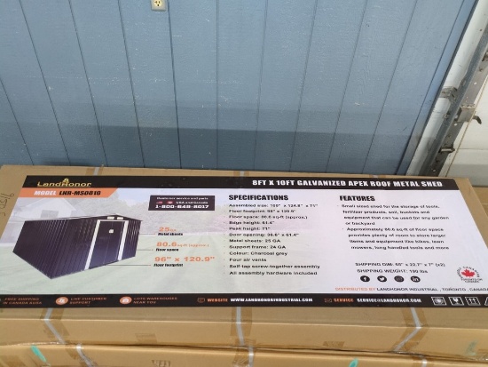 Land Honor 8ft x 10ft Galvanized Apex Roof Metal Shed