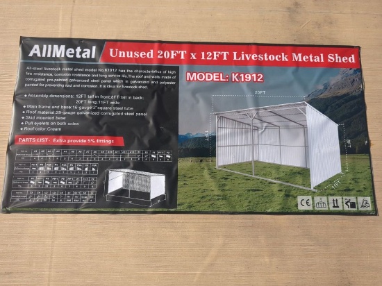 All metal  20' x 12' Livestock shed