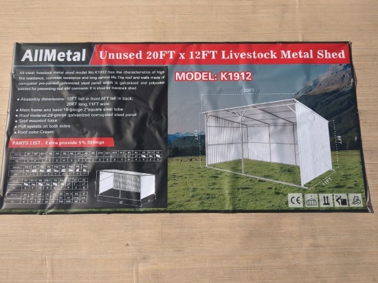 All metal  20' x 12' Livestock shed