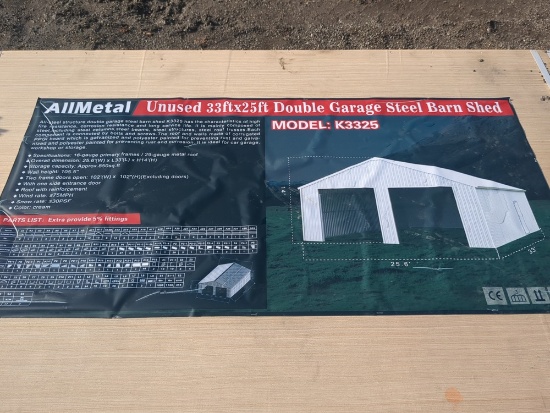 All metal  33' x 25' Double Garage