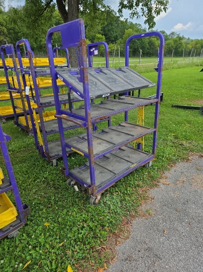 Heavy Duty Cart w/ 4 Shelves & 12 Plastic Bins / top shelf will not latch up