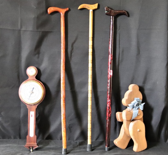 Collection of Vintage Canes and Barometer