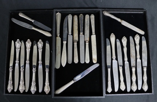 Collection of Dinner Knives with Sterling Silver Handles