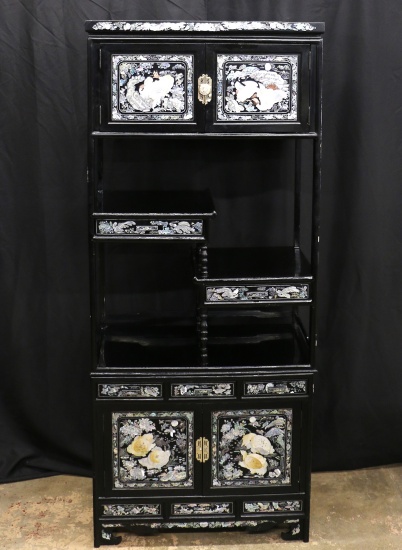 Asian Black  Lacquer, Mother of Pearl Cabinet