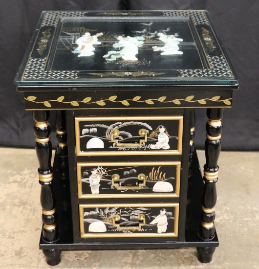 Asian Black Lacquer, Inlaid Table