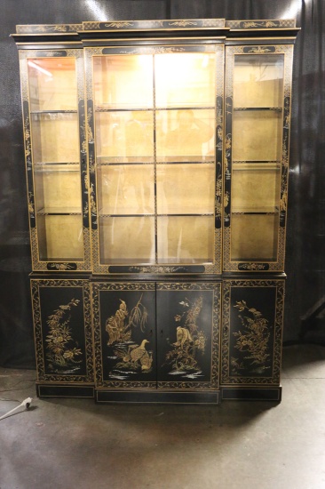 Chinoiserie Black Lacquer China Cabinet