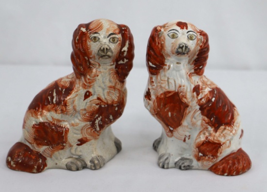 Antique Staffordshire Spaniel Figurines