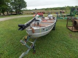 Aluminum 14 ft Boat with Trailer, 4 1/2 HP Mercury Motor, Trolling Motor, Title
