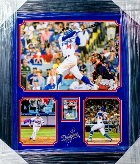 LOS ANGELES DODGERS KIKE HERNANDEZ SIGNED CARD COLLAGE FRAMED