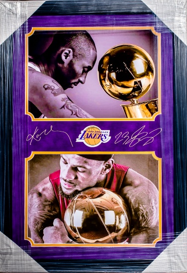 KOBE BRYANT & LEBRON JAMES LASER ENGRAVED SIGNATURES COLLAGE FRAMED