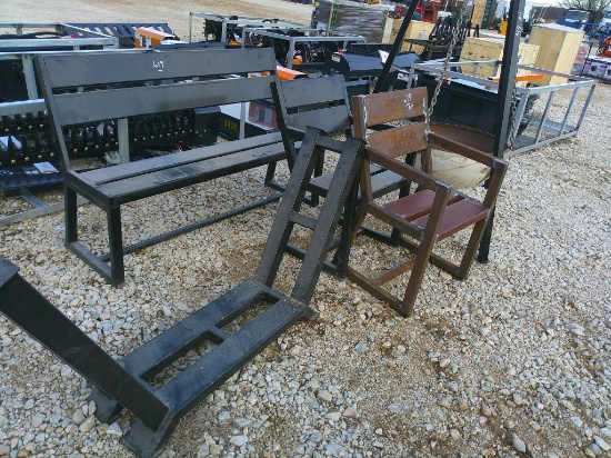 FIRE PIT, FIREWOOD RACK, BENCH, 2 CHAIRS-ALL METAL
