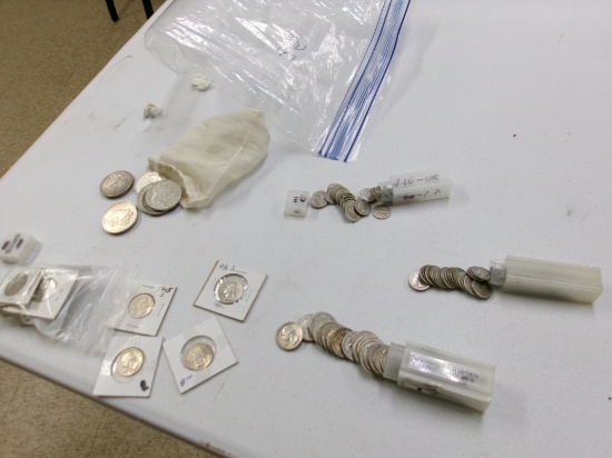 8 MORGAN $,55 QUARTERS,100 DIMES- ALL SILVER