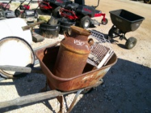 OLD MILK CAN & WHEEL BARROW