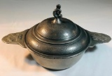 Pewter Porringer/Quaich Bowl Decorated 