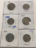 (6) Buffalo Nickles