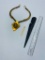 Brass Necklace w/ Pendant, Asian Letter Opener, African Wood Letter Opener.