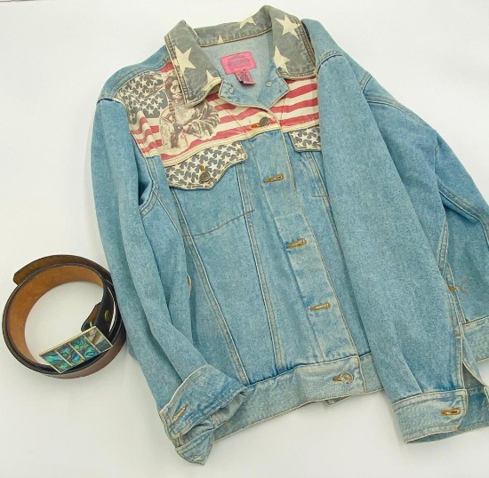 Jean Jacket / Leather Belt & Abalone Buckle