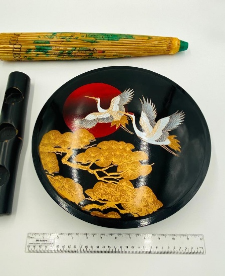 Vintage Asian Acyrlic, Umbrella, & Candle holders.