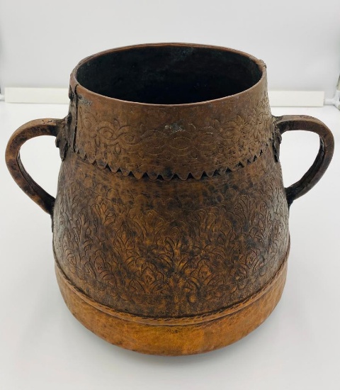 Rare Asian Hammered Copper Cauldron or Garden Planter or Coal or Log Pot. Circa 16th-17th Century