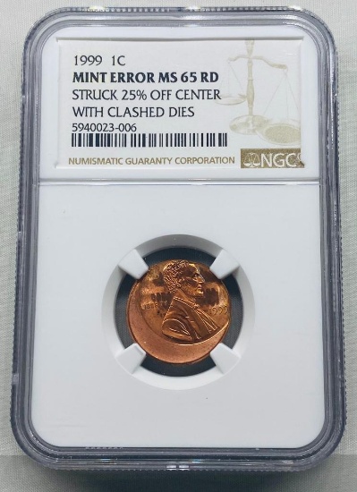 NGC 1999 1 Cent Mint Error MS 65 RD