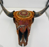 Genuine Hand Detailed Feather Covered Buffalo Head Mount.