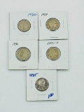 5 Buffalo Nickels 1920-1935