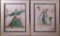 Christian Alan Mixed Media Art Deco Dancer & Woman with Dog Paintings