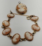 Gold Filled Cameo Bracelet & Pendant