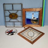 4 Decorative Stained Glass Window Hanger Panels