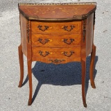 3 Drawer Petite Marquetry Inlaid Demilune Serpentine Chest