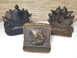 3 Pair Vintage Cast Iron Bookends