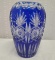 10 Inch Tall Cobalt Cut To Clear Crystal Vase