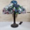 Table Lamp With Stained Glass Spider Web & Floral Shade