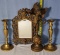 4 Pieces Decorative Metal- Cherub Statue, Wall Mirror and Candlesticks