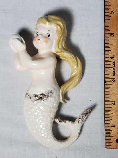 6" Retro Vintage Ceramic Mermaid Wall Hanging Figurine