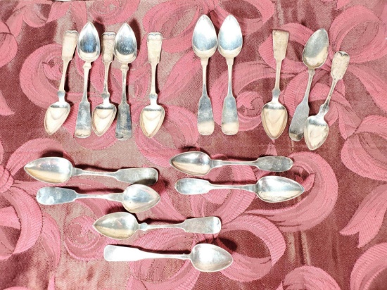 16 Antique Silver Fiddle Head Spoons